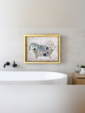 Handmade Vintage Jewelry Art Bathtub Wall Decor –Rhinestone & Pearl Mosaic